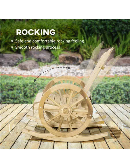 Outsunny 2 Piece Wooden Adirondack Rocking Chair Reclining Armchair Outdoor Garden Furniture Patio Porch Rocker - Natural