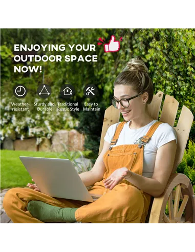 Outsunny 2 Piece Wooden Adirondack Rocking Chair Reclining Armchair Outdoor Garden Furniture Patio Porch Rocker - Natural