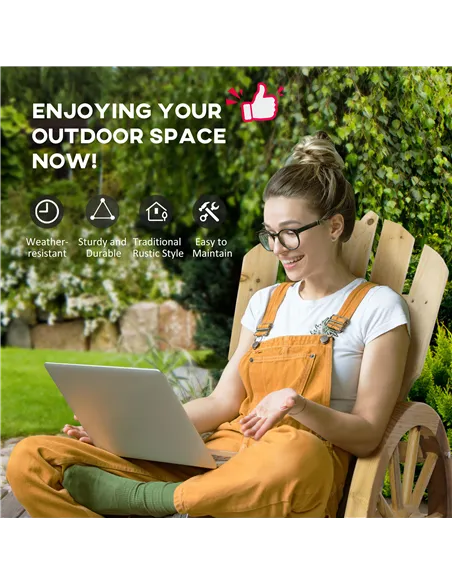 Outsunny 2 Piece Wooden Adirondack Rocking Chair Reclining Armchair Outdoor Garden Furniture Patio Porch Rocker - Natural