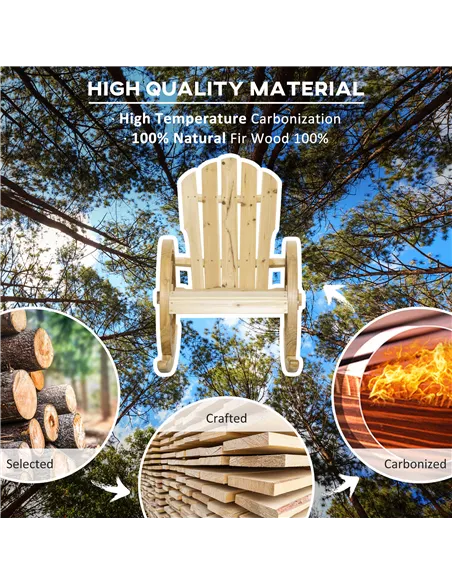 Outsunny 2 Piece Wooden Adirondack Rocking Chair Reclining Armchair Outdoor Garden Furniture Patio Porch Rocker - Natural