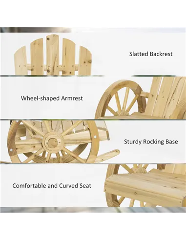 Outsunny 2 Piece Wooden Adirondack Rocking Chair Reclining Armchair Outdoor Garden Furniture Patio Porch Rocker - Natural