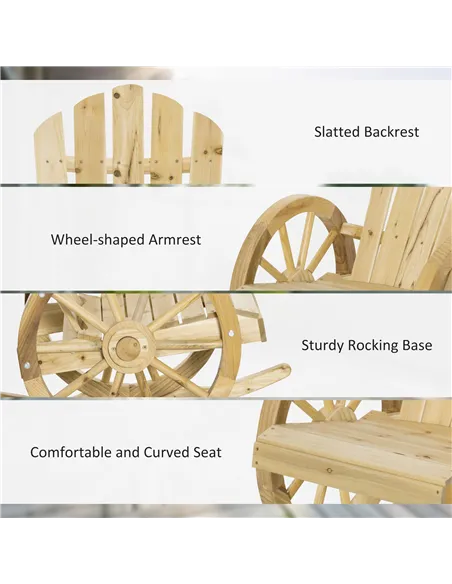 Outsunny 2 Piece Wooden Adirondack Rocking Chair Reclining Armchair Outdoor Garden Furniture Patio Porch Rocker - Natural