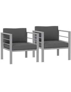 Outsunny Garden Sofa Set of 2, All-Weather Garden Sofa Set with Removable Cushions, Metal Frame Outdoor Furniture for Balcony, C