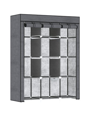 HOMCOM Fabric Wardrobe, with Rails and Shelves - Dark Grey