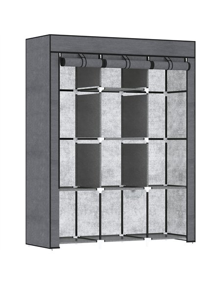 HOMCOM Fabric Wardrobe, with Rails and Shelves - Dark Grey