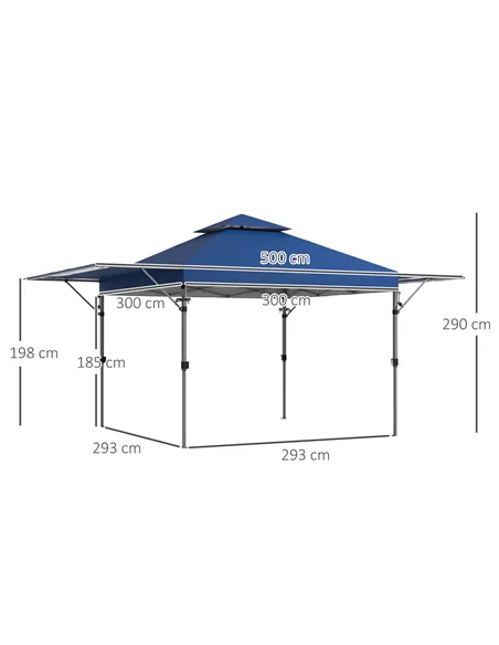 Outsunny 3 x 3m Height Adjustable Pop-Up Gazebo, with Accessories - Blue