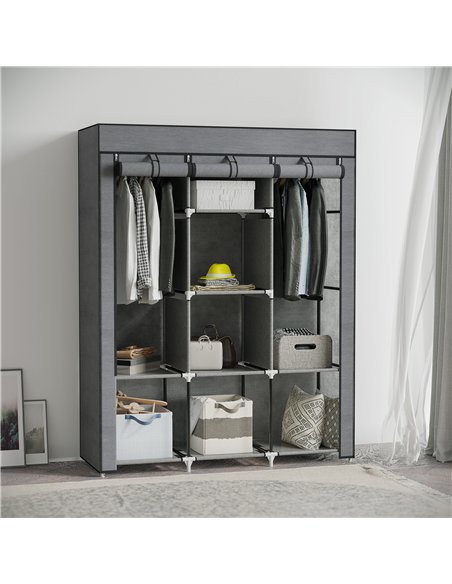 HOMCOM Fabric Wardrobe, with Rails and Shelves - Dark Grey