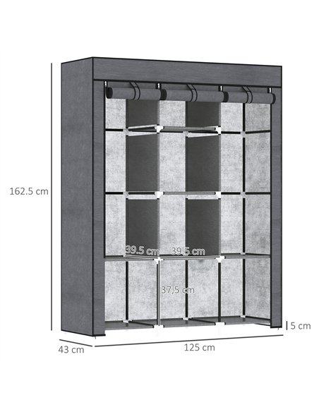 HOMCOM Fabric Wardrobe, with Rails and Shelves - Dark Grey