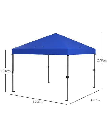 Outsunny 3 x 3m Pop-Up Gazebo, with Accessories - Blue