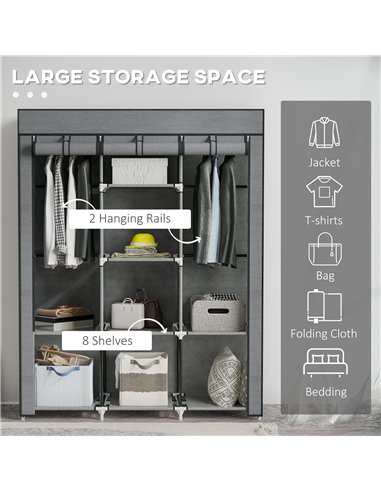HOMCOM Fabric Wardrobe, with Rails and Shelves - Dark Grey