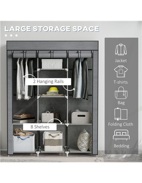 HOMCOM Fabric Wardrobe, with Rails and Shelves - Dark Grey