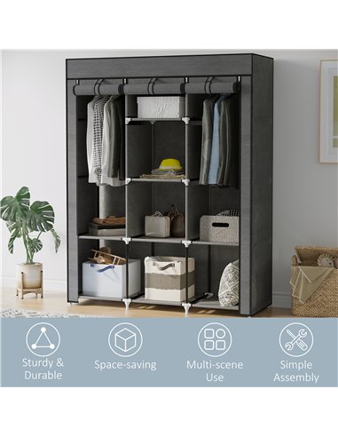 HOMCOM Fabric Wardrobe, with Rails and Shelves - Dark Grey