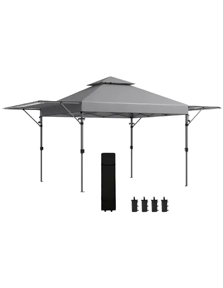Outsunny 3 x 3m Height Adjustable Pop-Up Gazebo, with Accessories - Grey