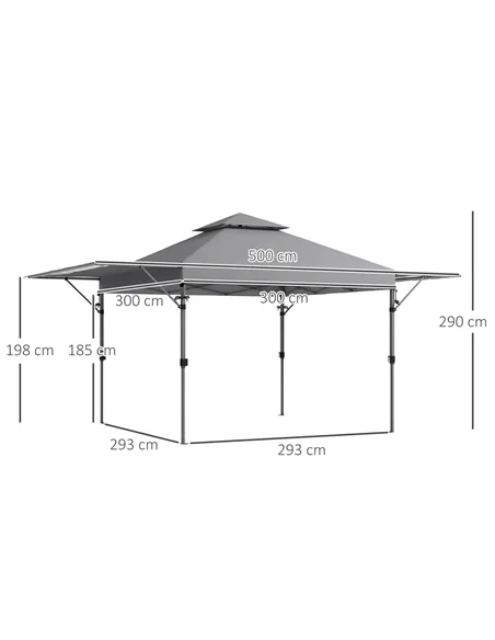 Outsunny 3 x 3m Height Adjustable Pop-Up Gazebo, with Accessories - Grey