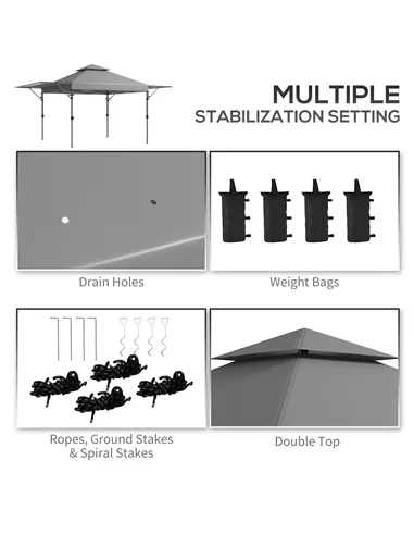 Outsunny 3 x 3m Height Adjustable Pop-Up Gazebo, with Accessories - Grey