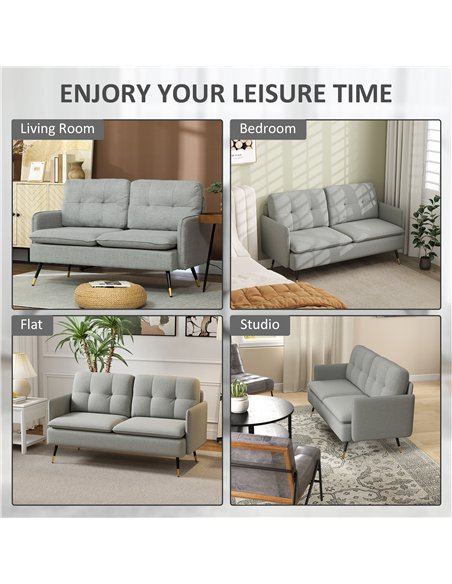 HOMCOM Modern Two Seater Sofa, Button Tufted Loveseat with Cushions and Steel Legs for Living Room, Guest Room, Grey