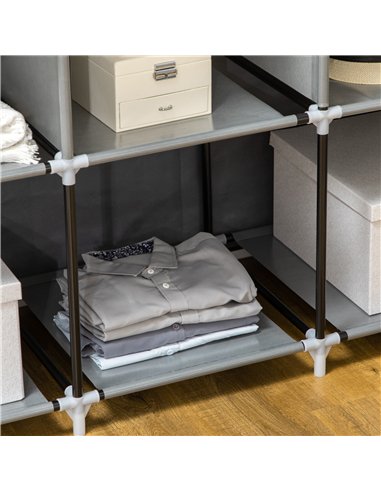 HOMCOM Fabric Wardrobe, with Rails and Shelves - Dark Grey