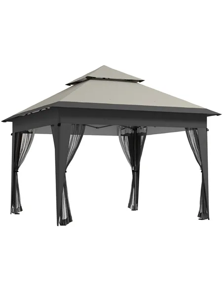 Outsunny 3 x 3(m) Pop Up Gazebo with Mosquito Netting, 1 Person Easy up Marquee Party Tent with 1-Button Push, Double Roof, Carr