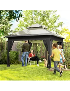 Outsunny 3 x 3(m) Pop Up Gazebo with Mosquito Netting, 1 Person Easy up Marquee Party Tent with 1-Button Push, Double Roof, Carr 2