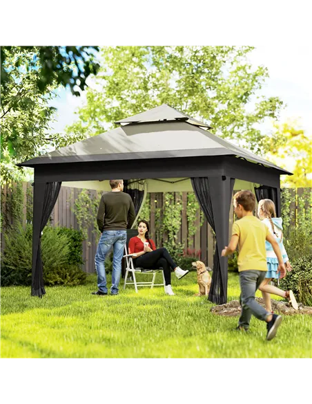 Outsunny 3 x 3(m) Pop Up Gazebo with Mosquito Netting, 1 Person Easy up Marquee Party Tent with 1-Button Push, Double Roof, Carr