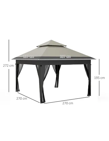 Outsunny 3 x 3(m) Pop Up Gazebo with Mosquito Netting, 1 Person Easy up Marquee Party Tent with 1-Button Push, Double Roof, Carr