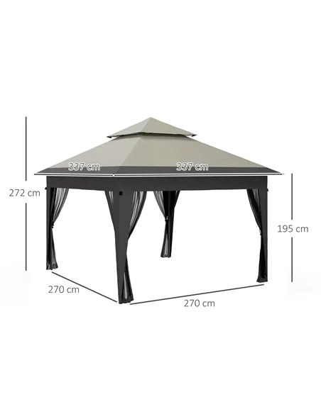 Outsunny 3 x 3(m) Pop Up Gazebo with Mosquito Netting, 1 Person Easy up Marquee Party Tent with 1-Button Push, Double Roof, Carr