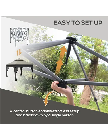Outsunny 3 x 3(m) Pop Up Gazebo with Mosquito Netting, 1 Person Easy up Marquee Party Tent with 1-Button Push, Double Roof, Carr