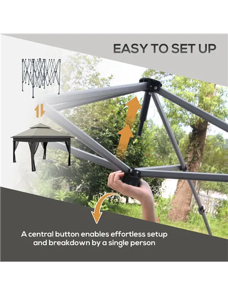 Outsunny 3 x 3(m) Pop Up Gazebo with Mosquito Netting, 1 Person Easy up Marquee Party Tent with 1-Button Push, Double Roof, Carr