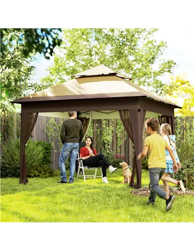 Outsunny 3 x 3(m) Pop Up Gazebo with Mosquito Netting, 1 Person Easy up Marquee Party Tent with 1-Button Push, Double Roof, Carr