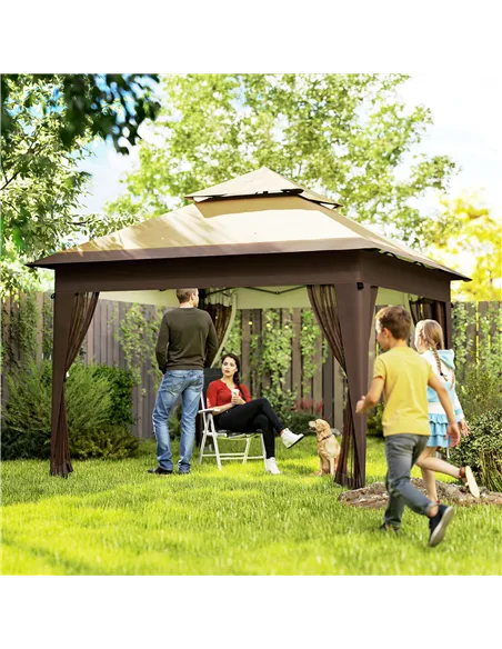 Outsunny 3 x 3(m) Pop Up Gazebo with Mosquito Netting, 1 Person Easy up Marquee Party Tent with 1-Button Push, Double Roof, Carr