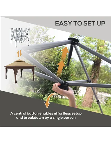 Outsunny 3 x 3(m) Pop Up Gazebo with Mosquito Netting, 1 Person Easy up Marquee Party Tent with 1-Button Push, Double Roof, Carr