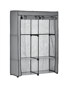 HOMCOM Steel Frame Fabric Wardrobe, with Rail and Shelves - Light Grey