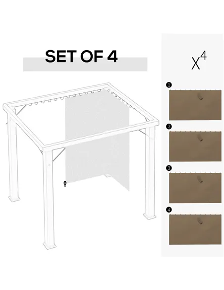 Outsunny 4 Pack Replacement Gazebo Curtains Privacy Panel for Most 3 x 4m Gazebo Canopy Pavillion Outdoor Shelter Sidewalls Acce