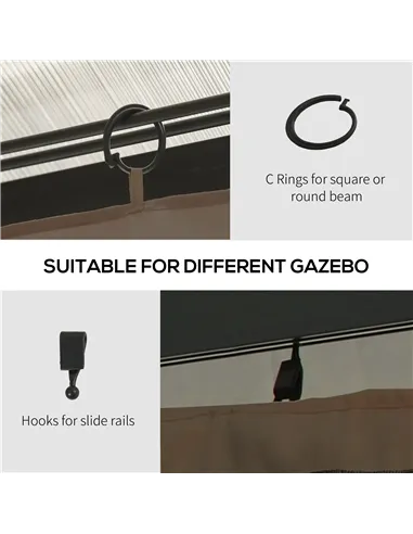 Outsunny 4 Pack Replacement Gazebo Curtains Privacy Panel for Most 3 x 4m Gazebo Canopy Pavillion Outdoor Shelter Sidewalls Acce