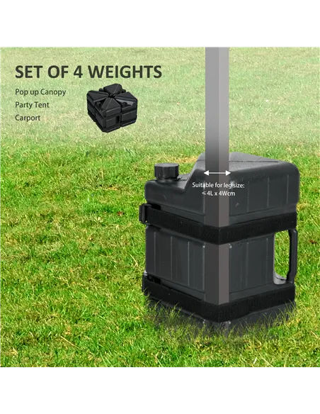 Outsunny HDPE Gazebo Weights Set of 4, Water or Sand Filled Weights for Gazebo Legs, with Built-in Handles and Secure Straps