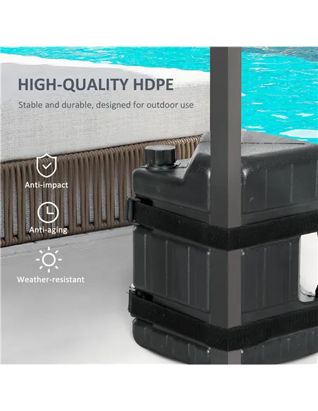 Outsunny HDPE Gazebo Weights Set of 4, Water or Sand Filled Weights for Gazebo Legs, with Built-in Handles and Secure Straps