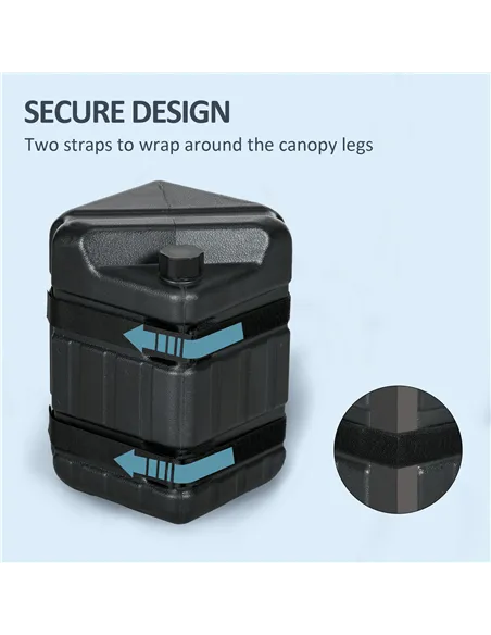 Outsunny HDPE Gazebo Weights Set of 4, Water or Sand Filled Weights for Gazebo Legs, with Built-in Handles and Secure Straps