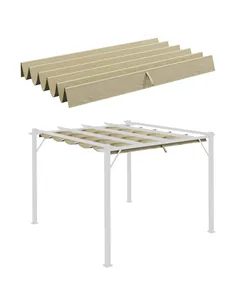 Outsunny Retractable Pergola Shade Cover, Replacement Canopy Fabric for 3 x 3 (m) Pergola, Gazebo Retractable Roof, Beige