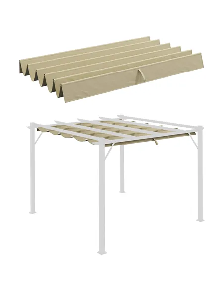 Outsunny Retractable Pergola Shade Cover, Replacement Canopy Fabric for 3 x 3 (m) Pergola, Gazebo Retractable Roof, Beige