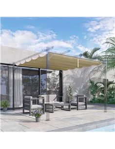 Outsunny Retractable Pergola Shade Cover, Replacement Canopy Fabric for 3 x 3 (m) Pergola, Gazebo Retractable Roof, Beige 2