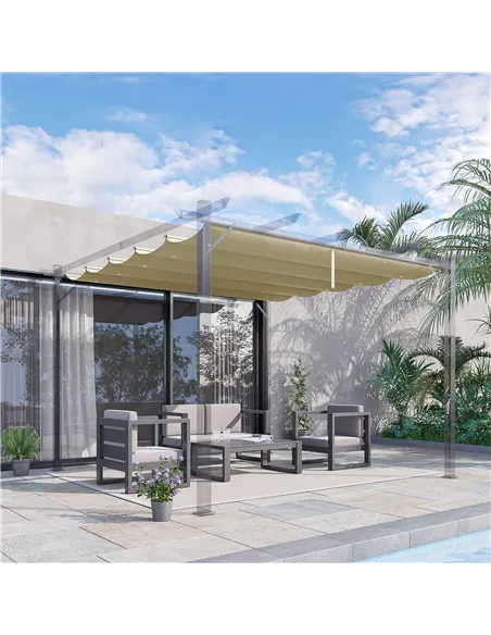 Outsunny Retractable Pergola Shade Cover, Replacement Canopy Fabric for 3 x 3 (m) Pergola, Gazebo Retractable Roof, Beige