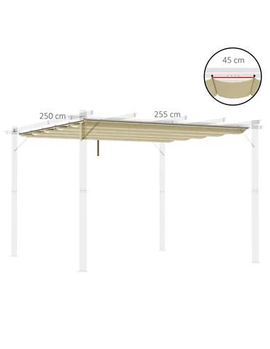 Outsunny Retractable Pergola Shade Cover, Replacement Canopy Fabric for 3 x 3 (m) Pergola, Gazebo Retractable Roof, Beige