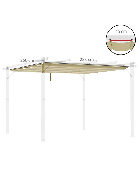 Outsunny Retractable Pergola Shade Cover, Replacement Canopy Fabric for 3 x 3 (m) Pergola, Gazebo Retractable Roof, Beige