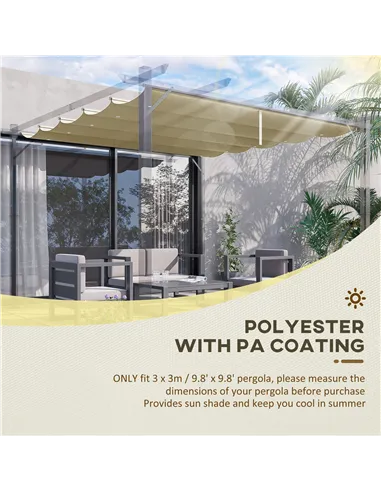 Outsunny Retractable Pergola Shade Cover, Replacement Canopy Fabric for 3 x 3 (m) Pergola, Gazebo Retractable Roof, Beige