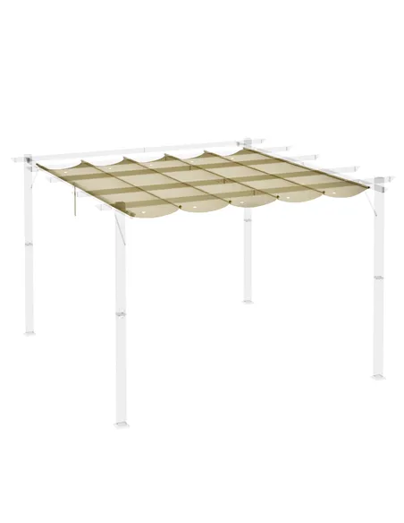 Outsunny Retractable Pergola Shade Cover, Replacement Canopy Fabric for 3 x 3 (m) Pergola, Gazebo Retractable Roof, Beige