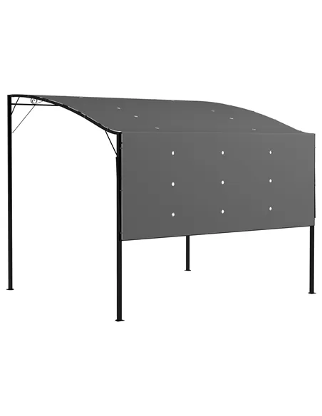 Outsunny 3 x 2.5m Patio Metal Gazebo Door Window Awning Wall Mount Metal Outdoor Shelter Charcoal Grey