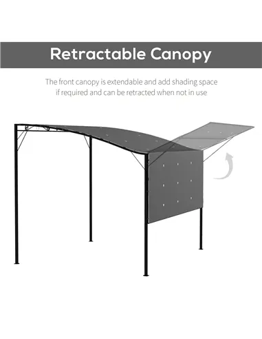 Outsunny 3 x 2.5m Patio Metal Gazebo Door Window Awning Wall Mount Metal Outdoor Shelter Charcoal Grey