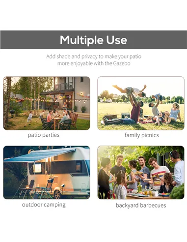 Outsunny 3 x 2.5m Patio Metal Gazebo Door Window Awning Wall Mount Metal Outdoor Shelter Charcoal Grey