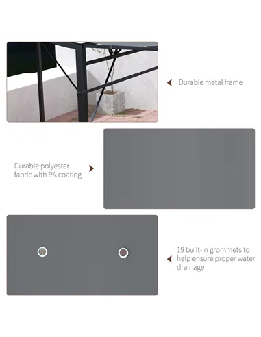 Outsunny 3 x 2.5m Patio Metal Gazebo Door Window Awning Wall Mount Metal Outdoor Shelter Charcoal Grey
