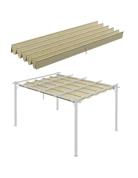 Outsunny Retractable Pergola Shade Cover, Replacement Canopy for 4 x 3 (m) Pergola, Retractable Roof, Beige